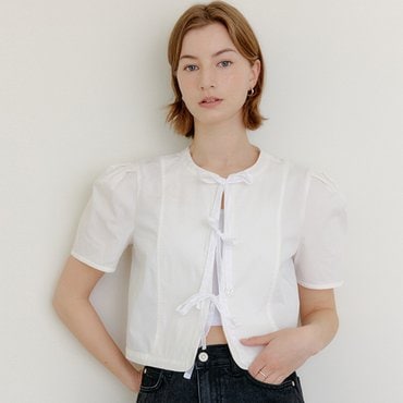 룩캐스트 써니 리본 블라우스_화이트 / SUNNY RIBBON BLOUSE_WHITE