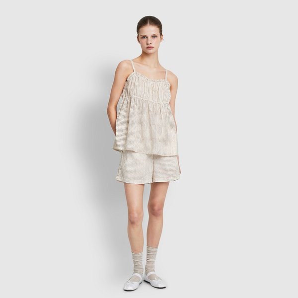 여 리오셀 스트라이프 민소매 파자마 셔츠 J206201080073