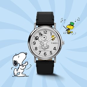 피너츠 위켄더 스누피 댄싱 블랙 레더워치 38mm