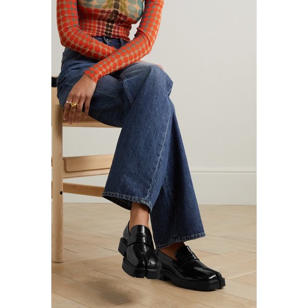 타비 스플릿 토 글로스 가죽 로퍼 블랙 1647597288553655