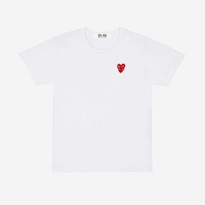 Play COMME DES GARCONS 꼼데가르송 플레이 더블 레드 하트 티셔츠 화이트 Double Red Heart T-S