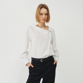 [10/27 발송] 오픈 넥 스트라이프 블라우스_화이트 / OPEN NECK STRIPE BLOUSE