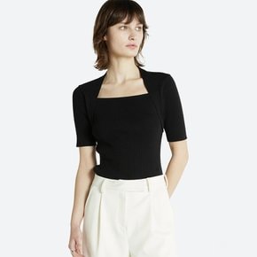 ELLA MODAL SQUARE NECK KNIT TOP BLACK