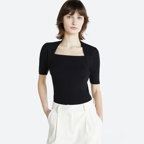 ELLA MODAL SQUARE NECK KNIT TOP BLACK