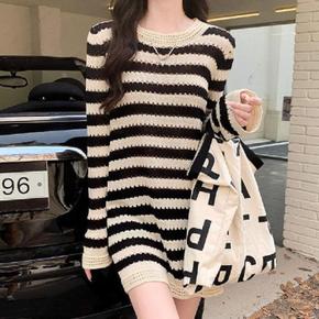 스트라이프 미니 펀칭 여자 긴팔 원피스 데일리 예쁜 (S23694646)