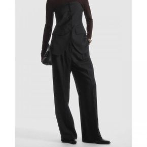 4500341 COS Pleated Wide-Leg Wool Trousers - Black Dark