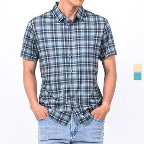 [LUSEN] 루센 남성 체크 냉감 스판 반팔 남방셔츠
