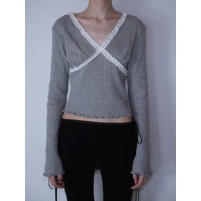 Cross Lace Long Sleeve [Gray]