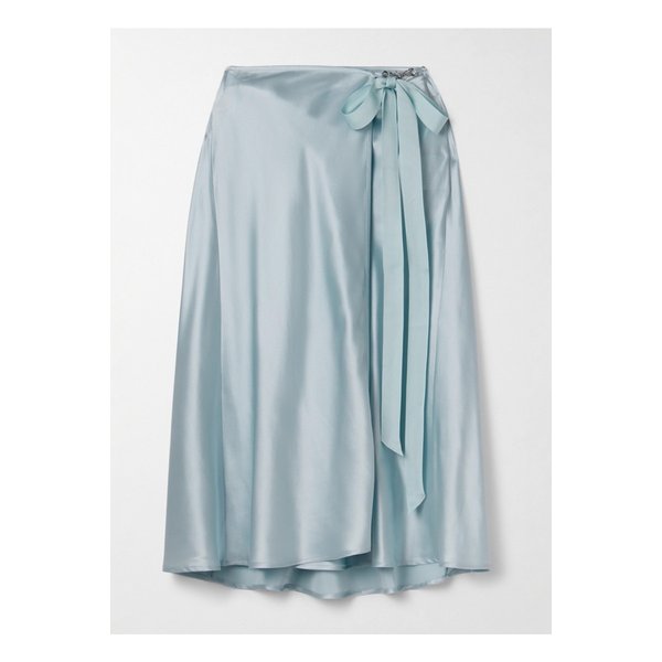 실크 새틴 미디 랩 스커트 라이트 블루 46376663162871116