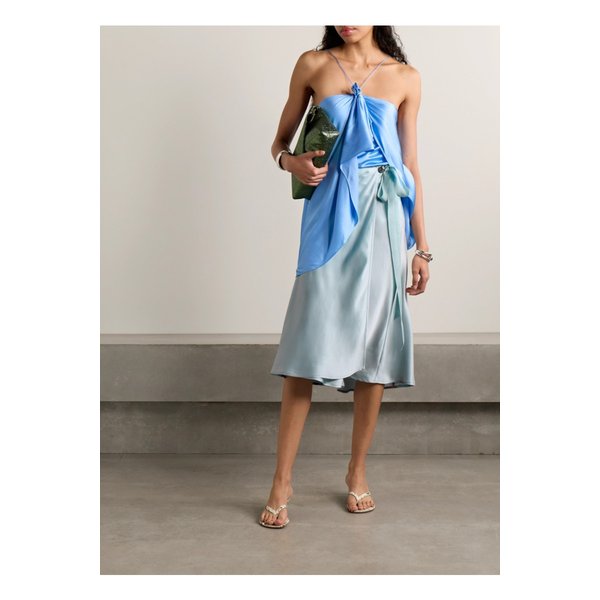 실크 새틴 미디 랩 스커트 라이트 블루 46376663162871116