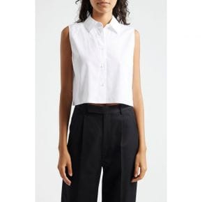 4879797 Theory Sleeveless Crop Cotton Button-Up Shirt