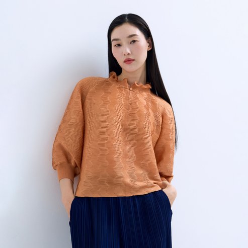 플리츠미 지그재그 프릴 카라 벌룬 티셔츠_PPTSM025005