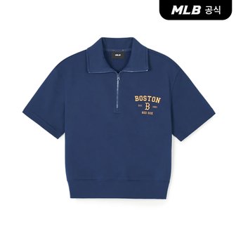 MLB [코리아공식]여성 바시티 반집업 반팔 맨투맨 BOS (Navy)