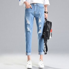 여성청바지 여름 밴딩팬츠 여자 데님 롤업 청바지 9819