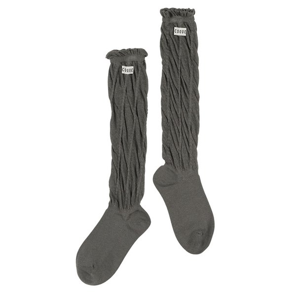 SEE THROUGH STRIPE BASIC MIDDLE KNEE SOCKS CHARCOAL