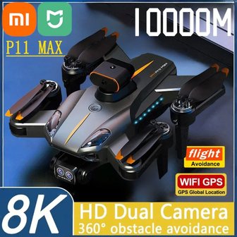 드론 10000M HD 쿼드콥터 GPS 방향 P11 프로 RC 미지아 회피 장애물 카메라 8K 접이식