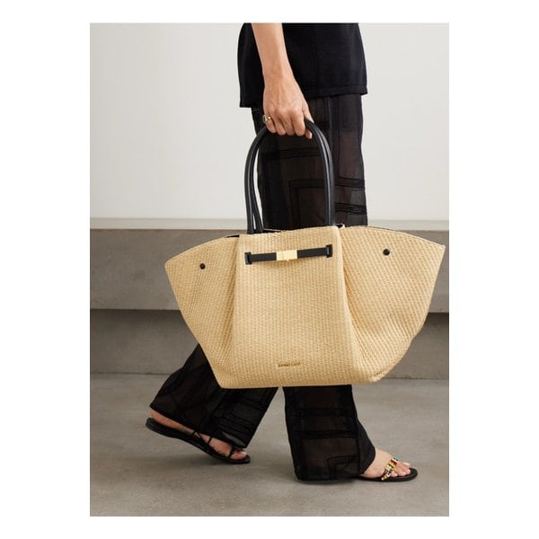 드멜리어 뉴욕 가죽 트리밍 라피아 토트 베이지 1647597357778885