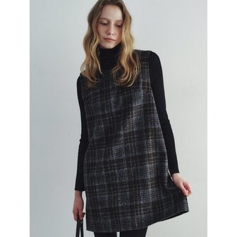 로에일 울 체크 미니 원피스 - 차콜