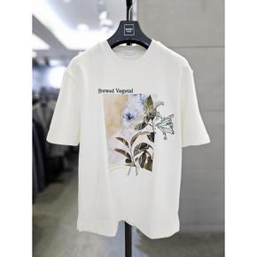 세이브존03 바쏘옴므 남자 여름 아이보리 오버핏 프린팅 라운드 반팔  (S49414353)