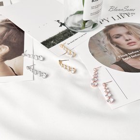 실버925 물방울 크리스탈 드롭 큐빅이어링 롱귀걸이 모임 데일리 로즈골드 은침