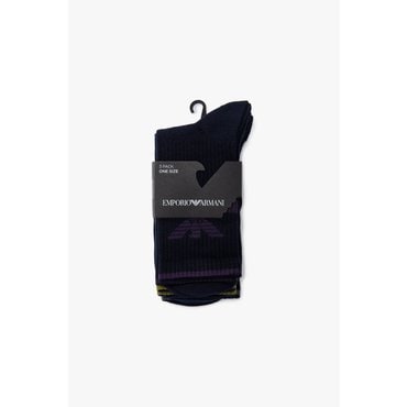 EMPORIO ARMANI 남성 이글 라인 리브드 삭스 3PACK (0814345007)
