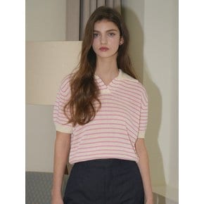 Stripe Collar Half Knit (Pink)