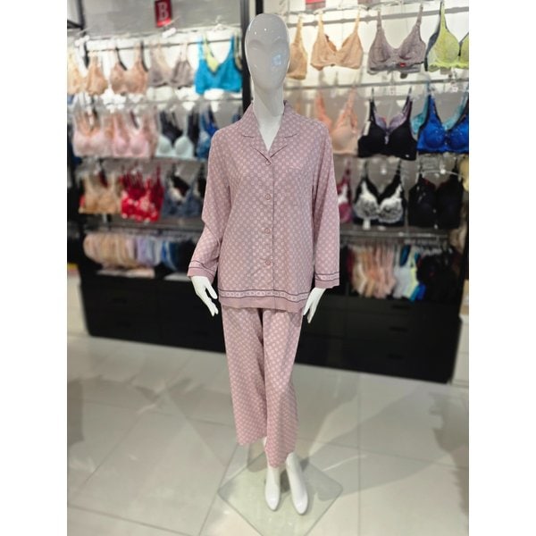 [시흥점] S 비너스 ) 폴리30D 로고나염 보더 여성 파자마 세트 [VPA4541W-PK]