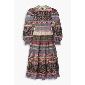 Brooke shirred printed cotton-voile midi dress 버건디 1647597348130623