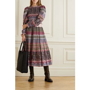 Brooke shirred printed cotton-voile midi dress 버건디 1647597348130623