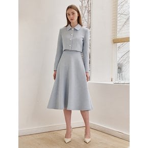 Tweed Collar Crop Jacket Set Up - Light Blue