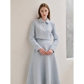 Tweed Collar Crop Jacket Set Up - Light Blue