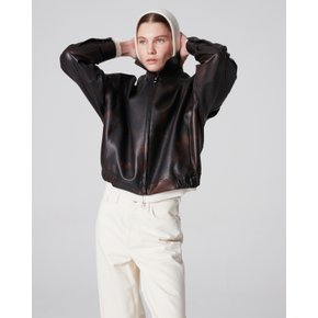 European Lambskin Semi crop bomber JK_Dark brown