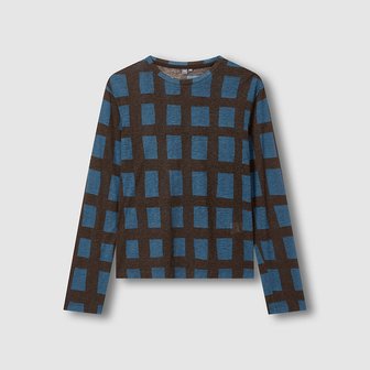 JAJU 여 돌담 체크 울 블렌디드 긴팔 티셔츠 J115301010073