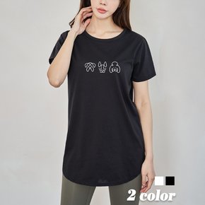 강아지친구들 하프 라운드 반팔티 빅사이즈 루즈핏 면티 레이어드 티셔츠