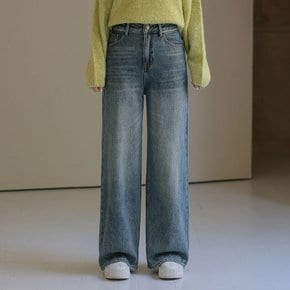 미튼 스티치 세미와이드 데님 팬츠