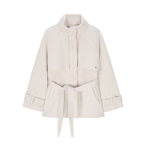 MILKY TRENCH WOOL COAT-CREAM PINK