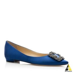 MANOLO BLAHNIK Hangisi Flat - Blue Satin Jewel Buckle Flats (9XX 0348 0041 430) (항기시 플