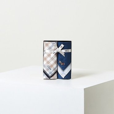 닥스 DCHA5E064MU 25년S/S[DAKS GIFT]블루 체크 패턴 면 손수건 2종세트