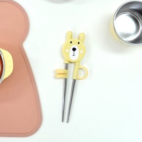 베어 1단계 교정용 젓가락 스텐304 아기 유아 곰돌이 자기주도 트레이닝 양손 연노랑