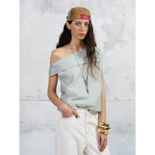 One Shoulder Silky Tencel Blouse, Mint