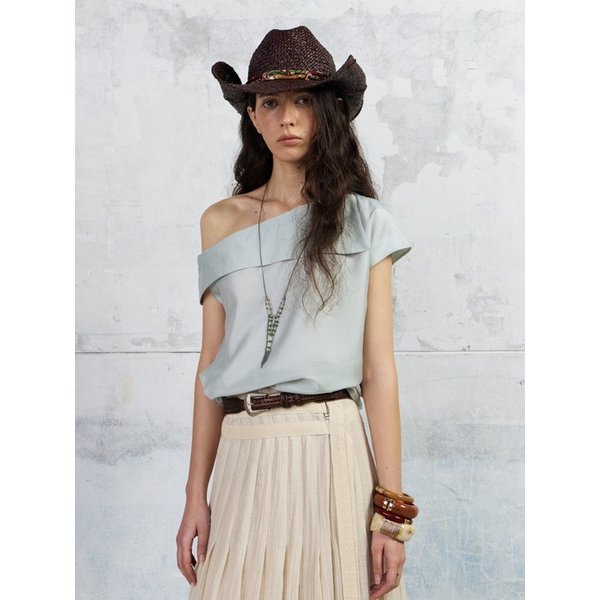 One Shoulder Silky Tencel Blouse, Mint