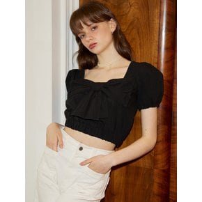 Puff Shoulder Ribbon Blouse_ Black