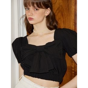 Puff Shoulder Ribbon Blouse_ Black