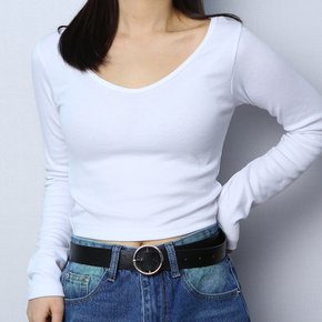 밀크  유넥 긴팔 크롭티
