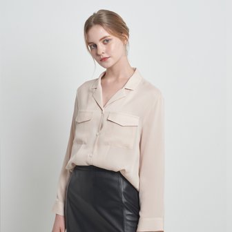 분닥세인츠 Pocket Detail Silk Blouse Pink Beige