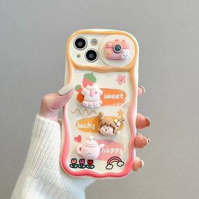 아이폰 14 13 12 pro max 귀여운 동물 토끼 소녀 입체 데코덴 슬라이드 렌즈 커버 실리콘 케이스