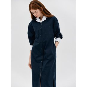 L Open Collar Shirt Dress_Dark Navy