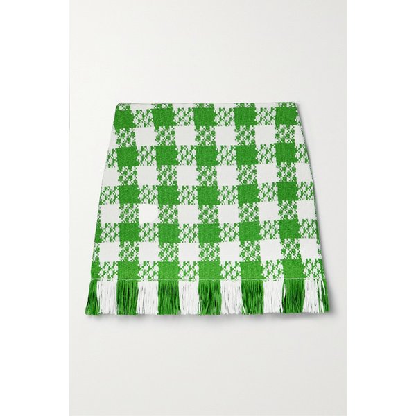 오스카 드 라 렌타 프린지 체크 코튼 블렌드 트위드 미니 스커트 1647597279358240
