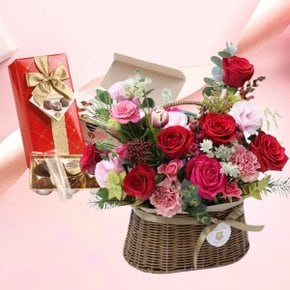 스윙걸스 꽃바구니+벨기에 초콜릿 선물 꽃다발 발렌타인데이 화이트데이 생일 프로포즈 꽃배달