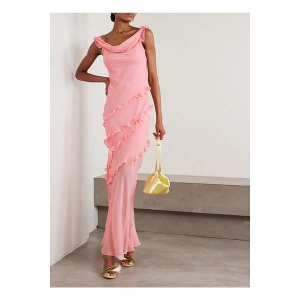 살로니 레누 드레이프 러플 실크 혼방 크레퐁 가운 핑크 46376663162872030